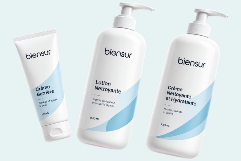 Produits d’hygiène et de soins biensur : crème barrière, lotion nettoyante, crème nettoyante et hydratante